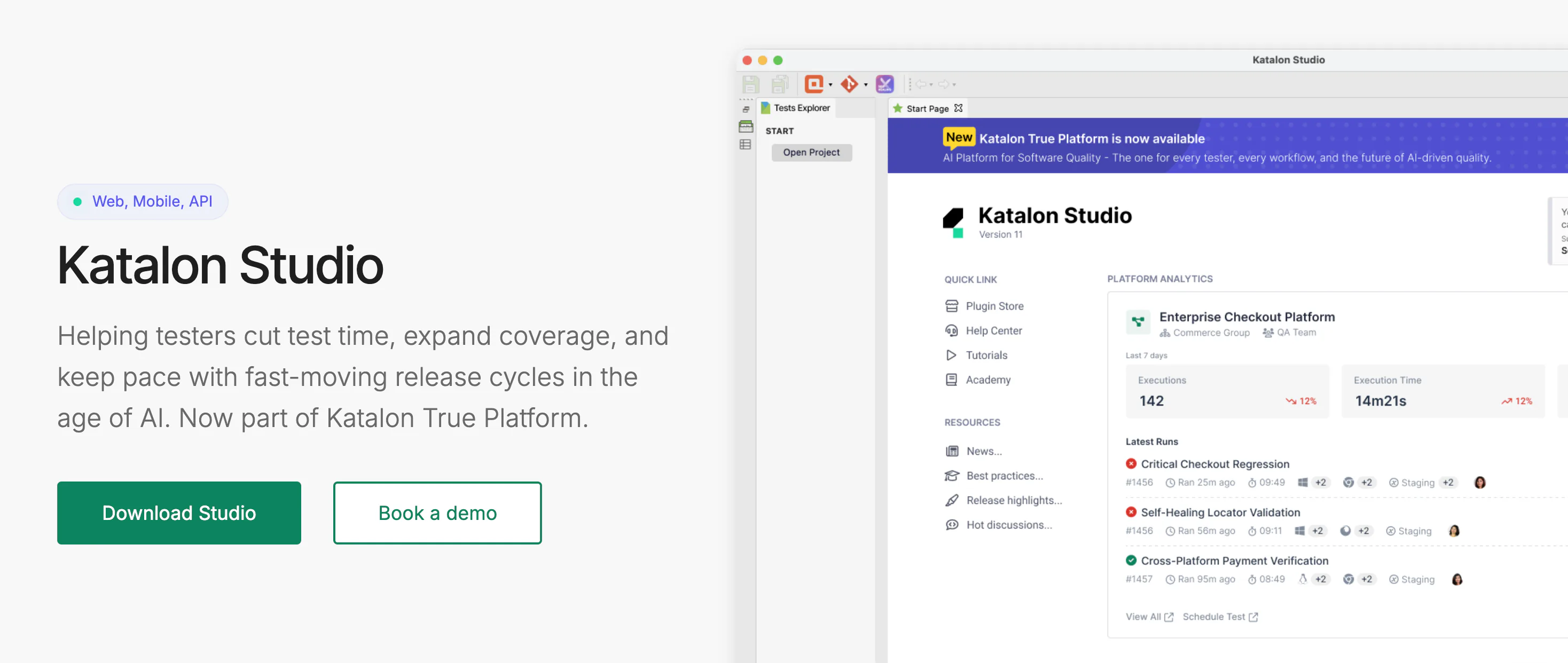 Katalon Studio 低代码自动化测试平台页面