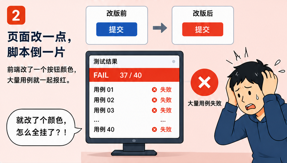 页面轻微改版导致大量自动化脚本失败