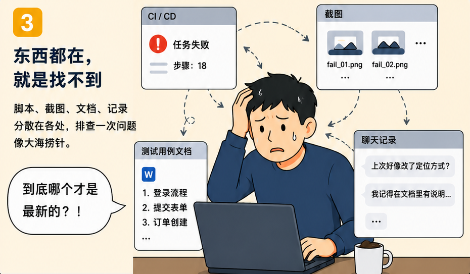 自动化排障信息分散在多个位置